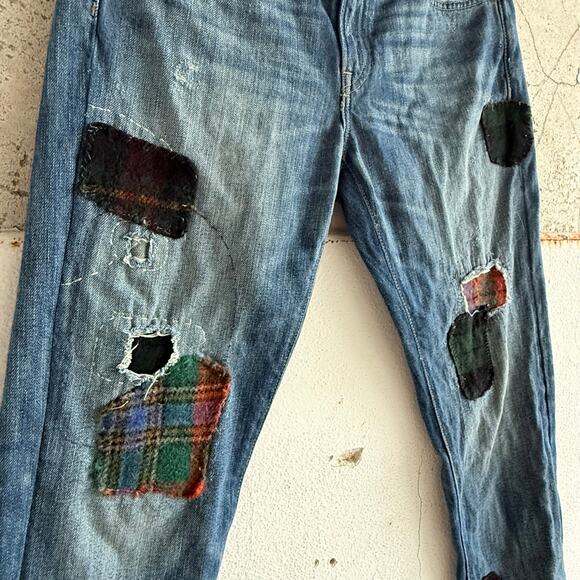 Polo Ralph Lauren Jeans Astor Slim Boyfriend Patchwork Plaid Flannel Denim 28 - Picture 2 of 7